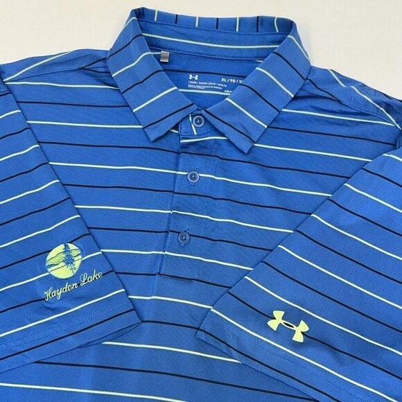 Under Armour Shirt Mens XL Performance Stripe Golf Polo Hayden Lake ID Heat Gear - Picture 1 of 15